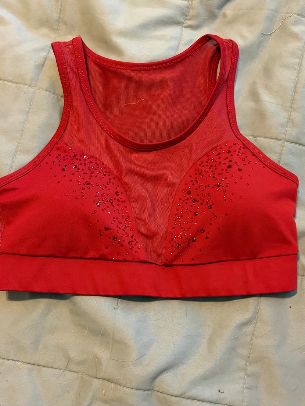 Red Crystal-Embellished Mesh Sports Bra - Women Intimates
